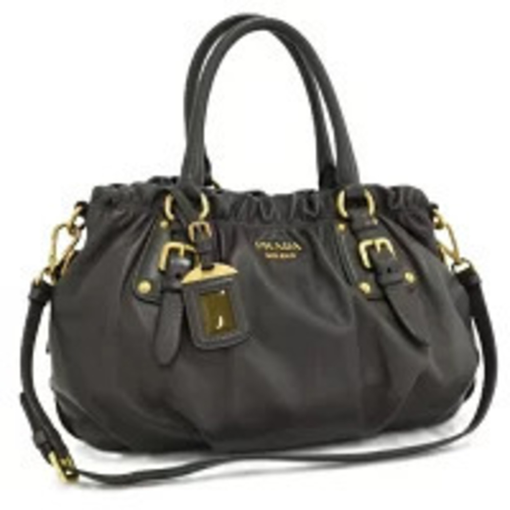 Prada brown soft calf leather shoulder bag gathered pleated